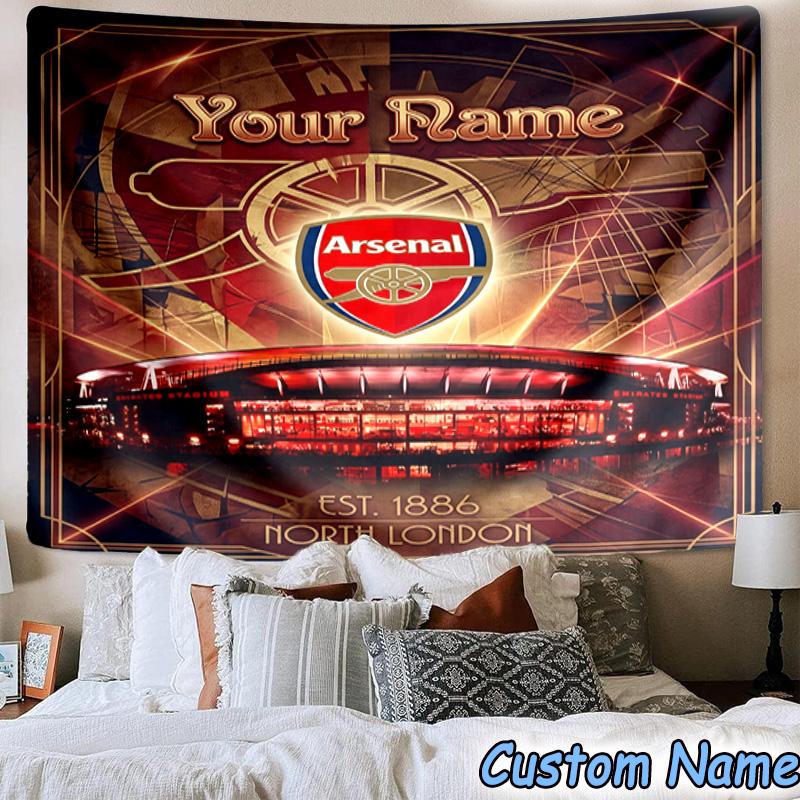 Custom Name Arsenal Football Club Crest Printed Tapestry, for Bedroom,Livingroom, dormitory, Large Wall Decor, Fabric Decor Fan Birthday Gifts