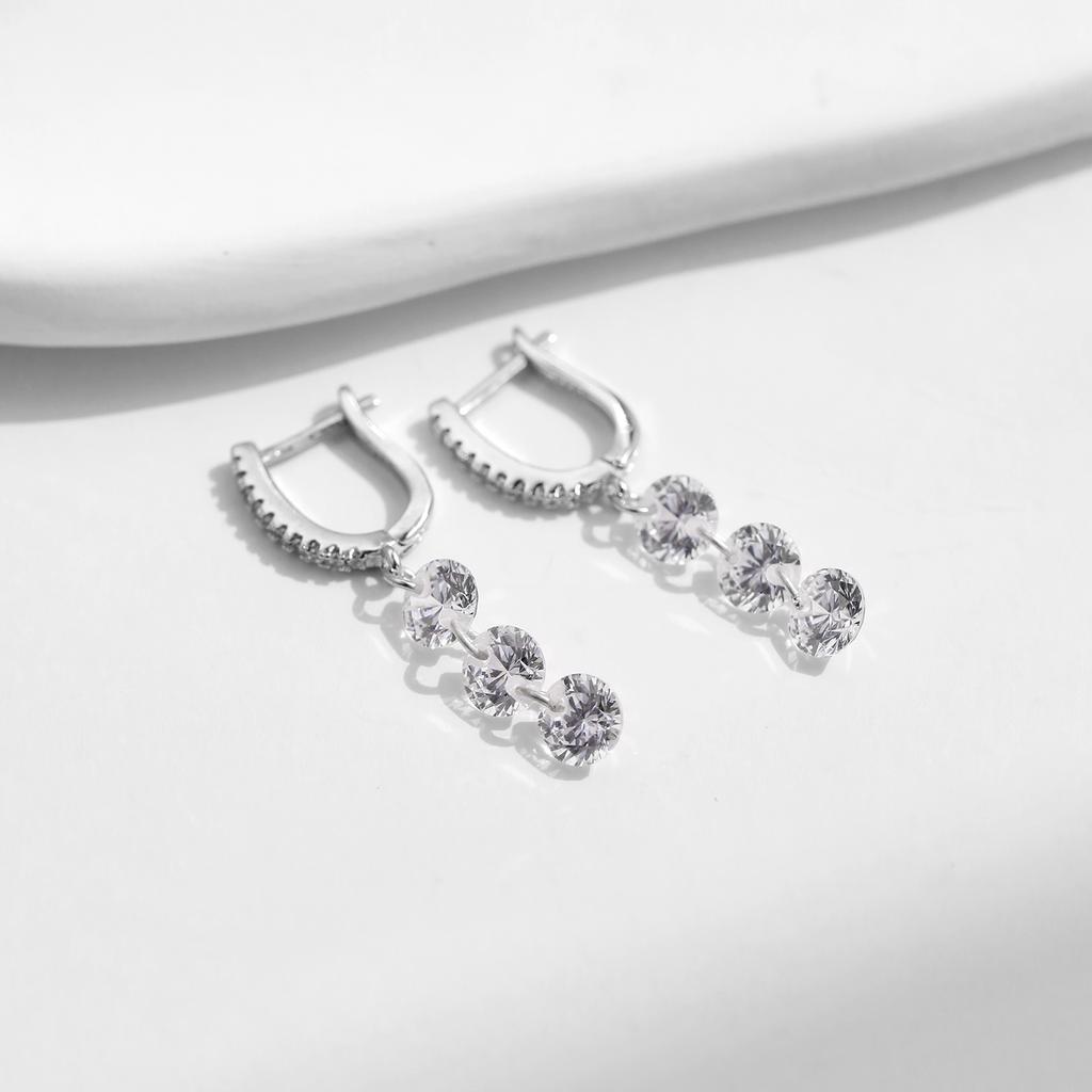 MODIAN 925 Silver Sparkling Luxury Clear CZ Swing Dangle Earrings Classic Wedding Drop Earrings For Women Jewelry