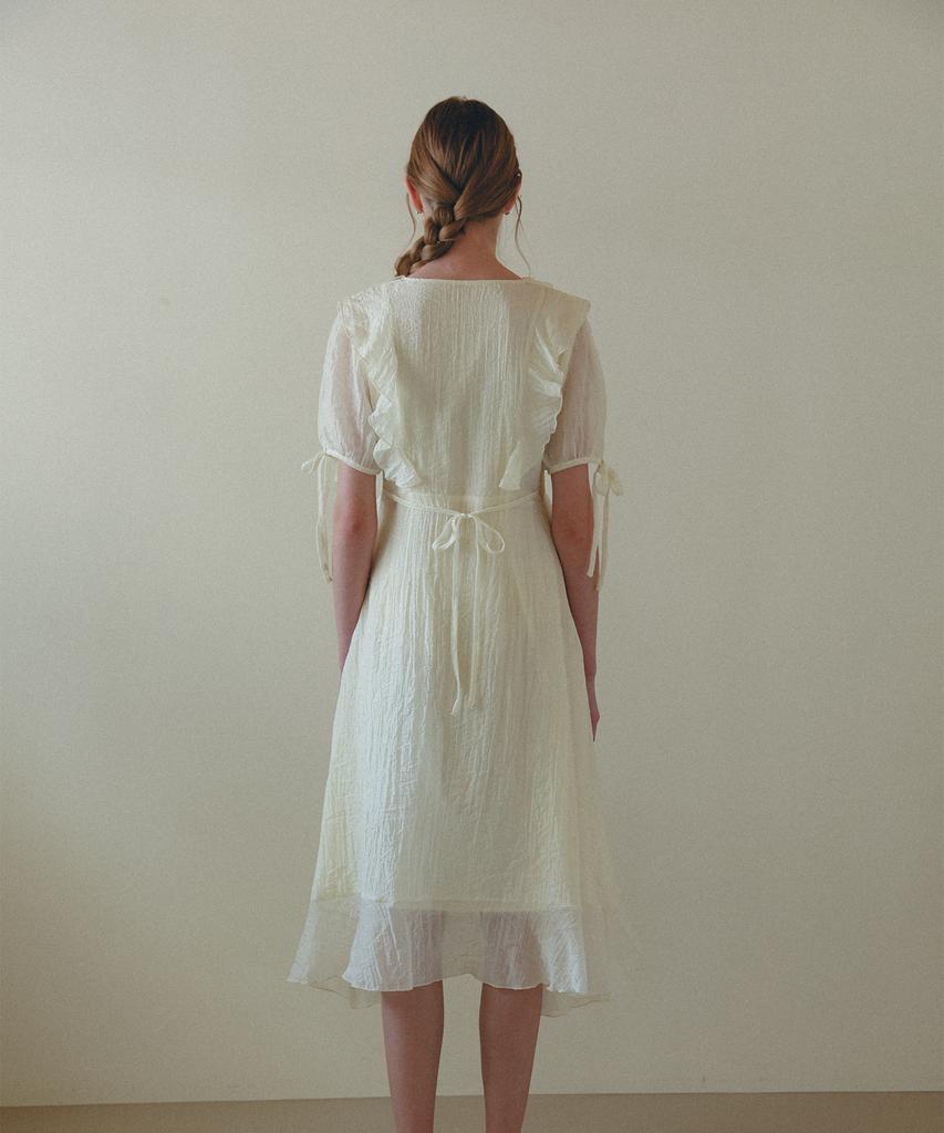 Hypernet Frill Dress_Cream