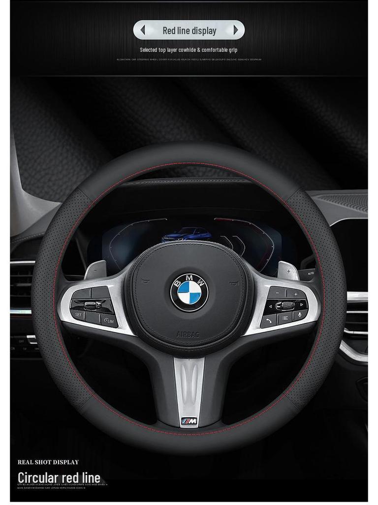 BMW Genuine Leather Anti-Slip Steering Wheel Cover for 3, 5 Series, X1, X2, X3, 320li, 525 Models