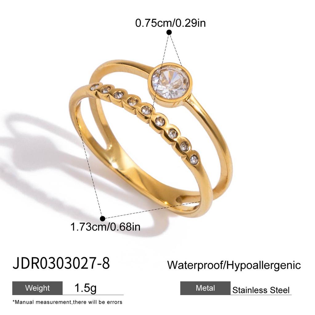Youthway Delicate Zircon Rings For Women Minimalist  Gold Plated Stainless Steel Open Rings Simple Fashion Jewelry Girls Gift