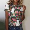 Summer Round Neck 3D Cartoon Cute Cat Print Top Fashionable Casual Short Sleeved Women's T-shirts