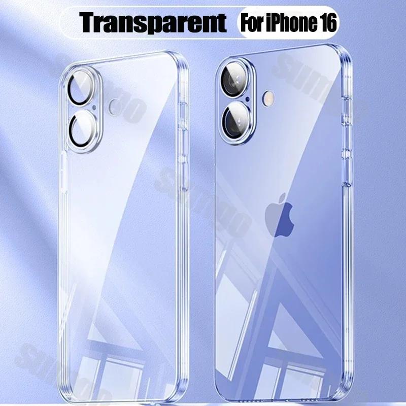 Silicone High Quality Plating Transparent Case For iPhone 16 15 14 13 12 11 Pro Max 16 Plus Lens Protector Shockproof Soft Cover