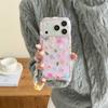 Корейский эстетичный чехол-цепочка с блестящими цветами для iPhone 14/15/16/17 Pro Max