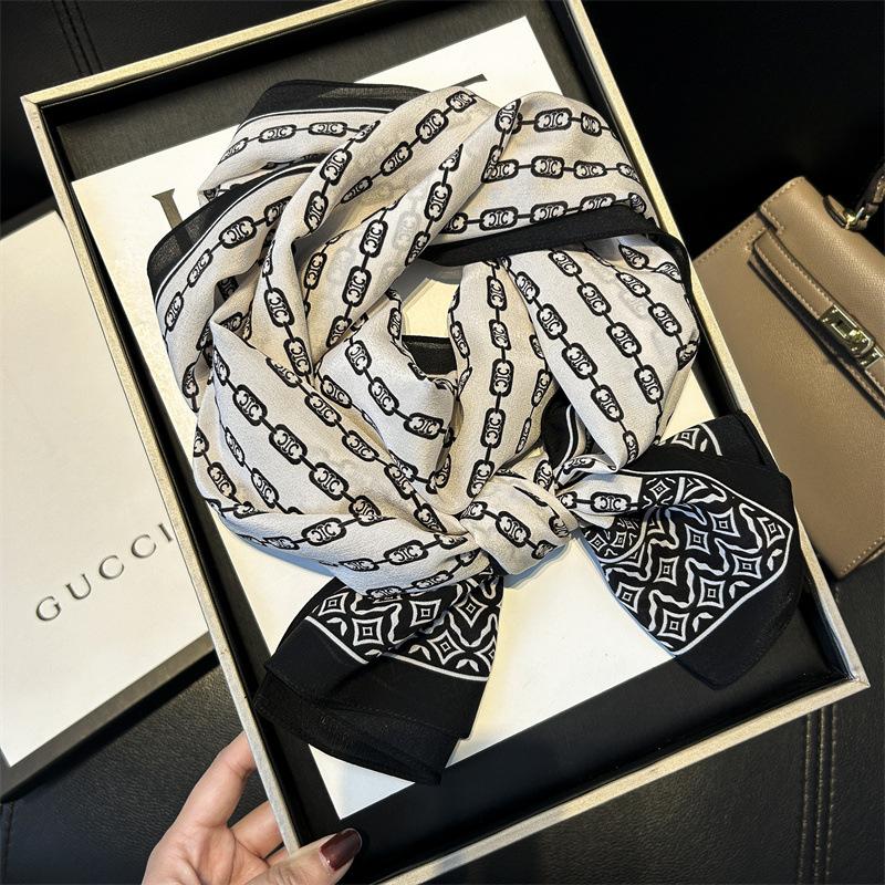 Nordic Style Silk Scarf Square Scarf Femininity Letter 100 Mulberry Silk Small Long Silk Scarf Fashion Scarf
