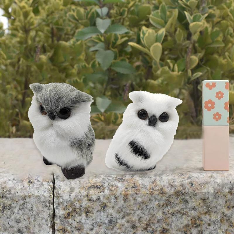 1Pc Figurines New Year Miniatures Table Decorations Plush Mini Simulation Ornaments Artificial Owl Fake Animal