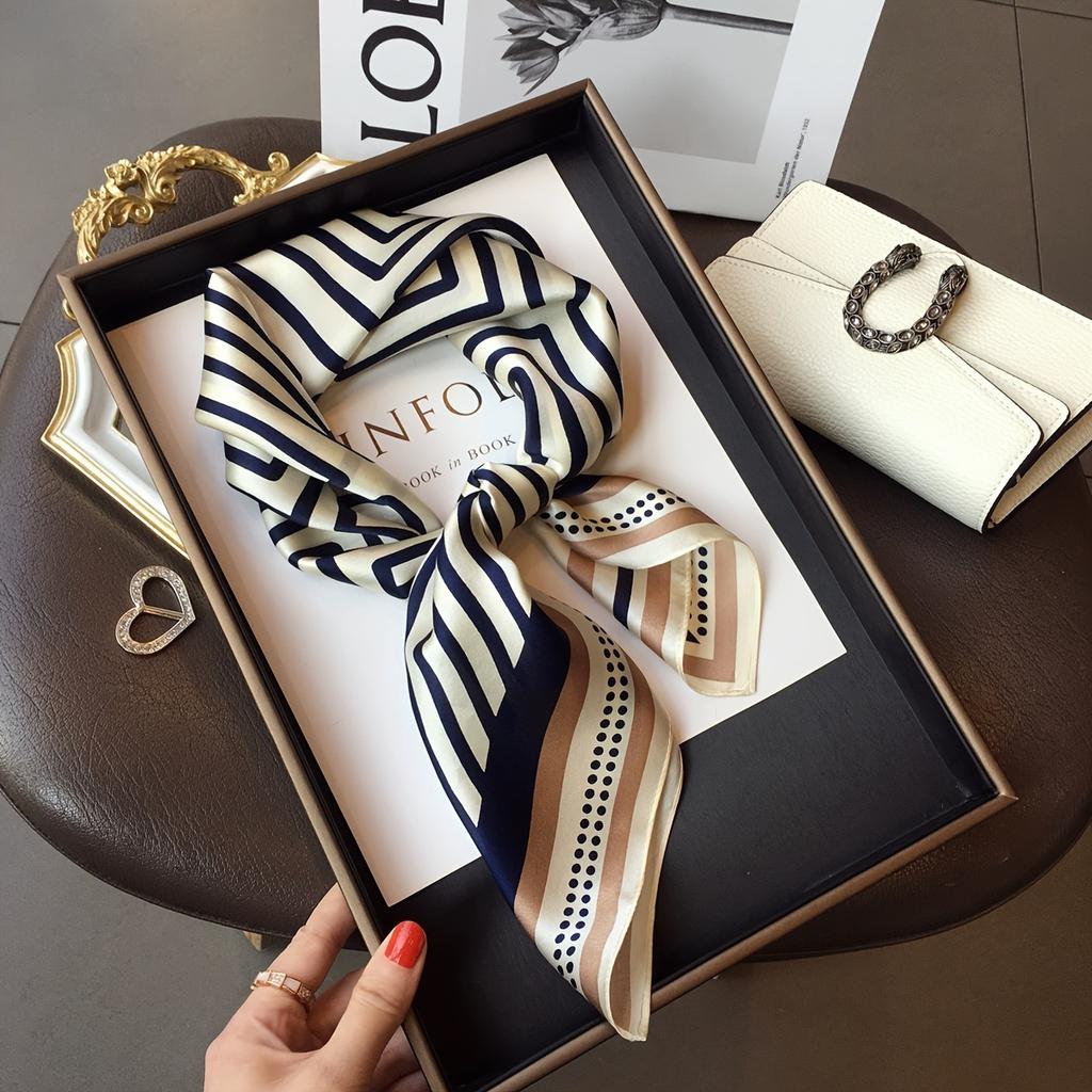 Luxury Brand Women Leopard Print Square Hijab Scarf Soft Satin Silk-like Small Neck Scarf Stylish Casual Headscarf