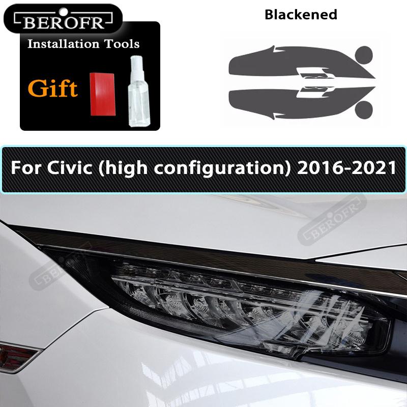 For Honda Civic 10th 2016- 19  TPU Car Headlight Film Protective Sticker Lamp Hoods Transparent Smoke Black Accessories