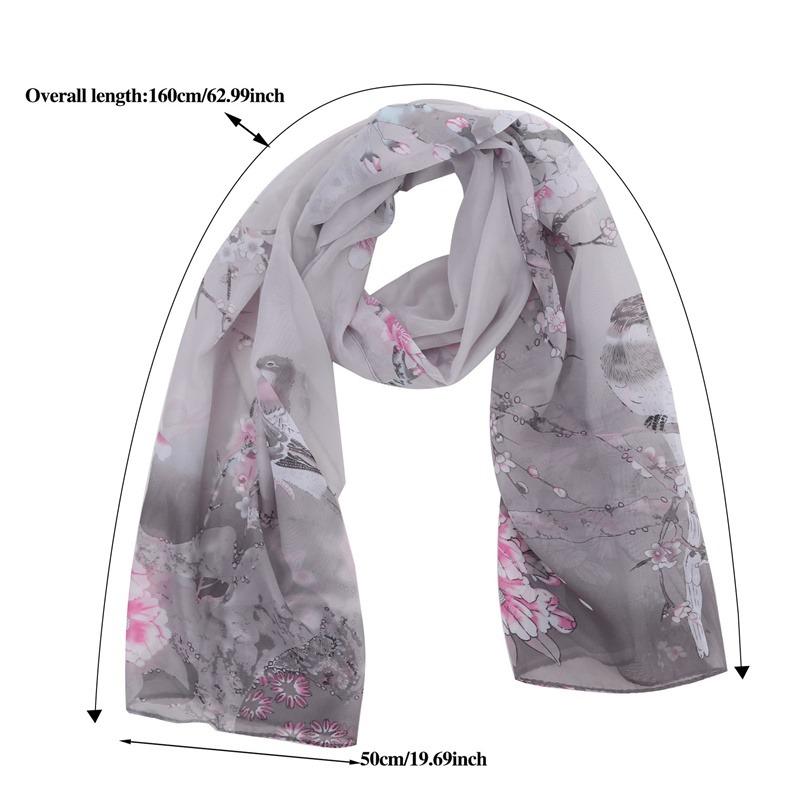 160*50cm Chiffon Fashion Scarf - Striped Floral Print Shawl For Sun Protection And Holiday Gifts