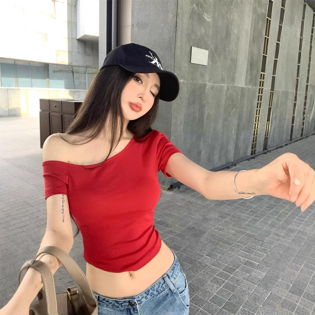 Футболка с короткими рукавами, женская летняя, новая, короткая, расстегивающаяся, облегающая, универсальная, студенческая футболка