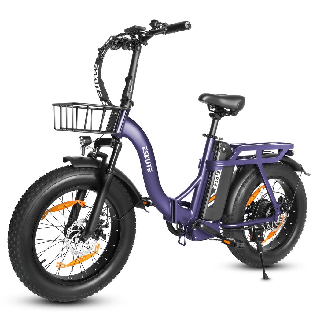 ESKUTE D202 Folding Electric Bike with front basket, 48V 20.8Ah Battery