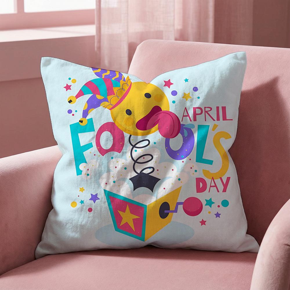 Holiday April Fools Day Cushion Cover MultiScene Pillow Cover for Home Car Reversible Soft Durable for Daily Use