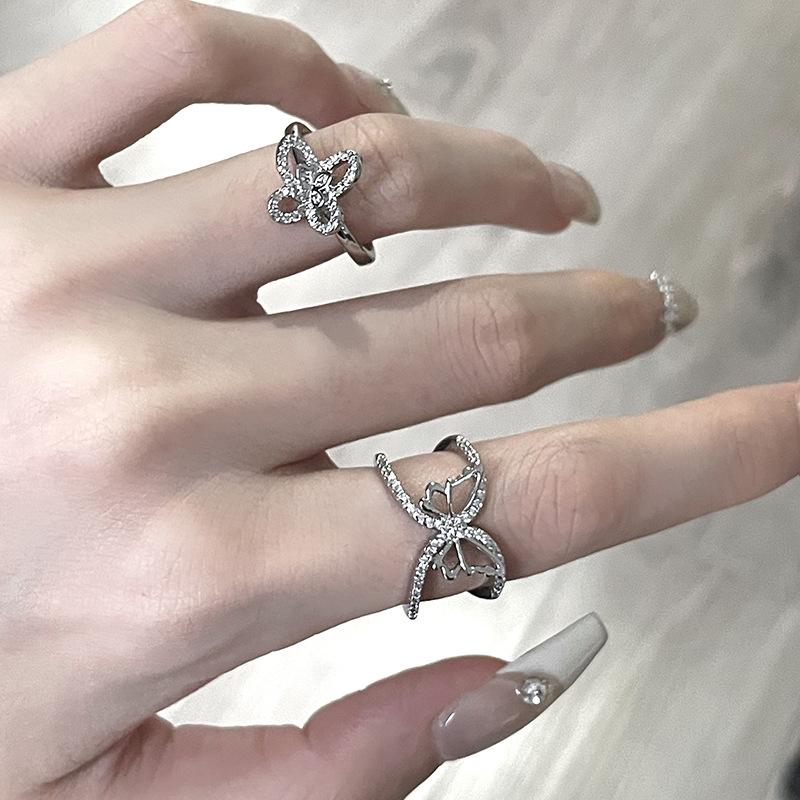 Butterfly Open Ring I Niche Design Sense Ns Wind Diamond Zircon Women'S Light Luxury High-End Sense Personality Ring