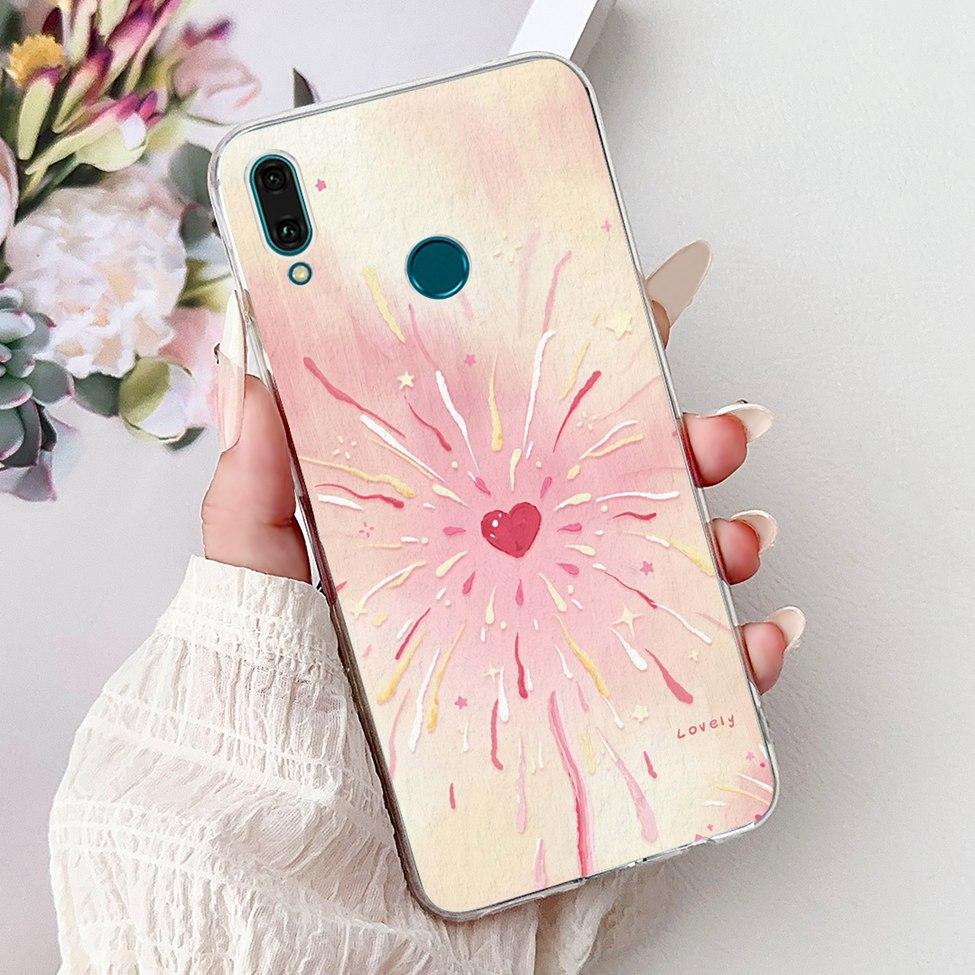 Clear For Huawei Y9 2019 Case Cover Cute Fashion Flowers Funny Cool Painted Soft Phone Case For Huawei JKM-LX1 JKM-LX2 JKM-LX3