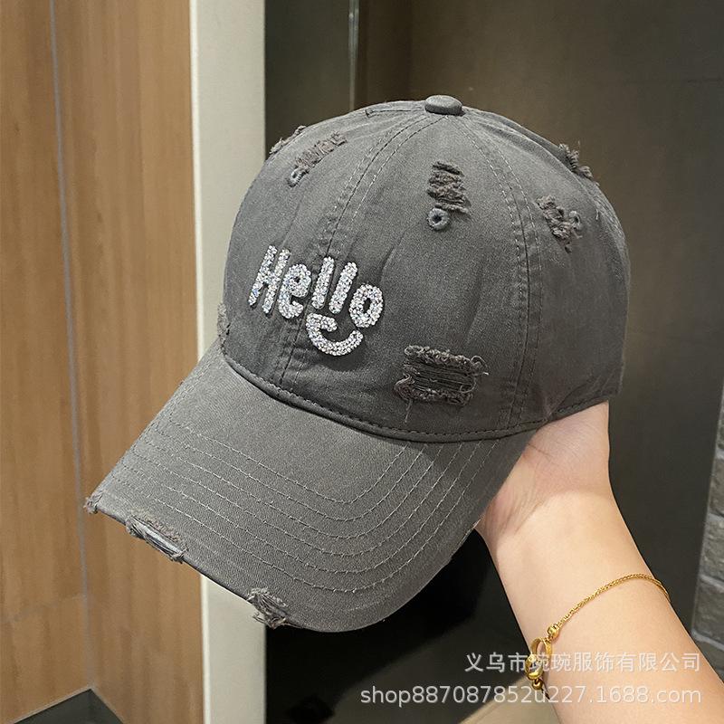 Spring letter hot diamond baseball hat men and women outdoor old hole shading sun protection cap casual cap