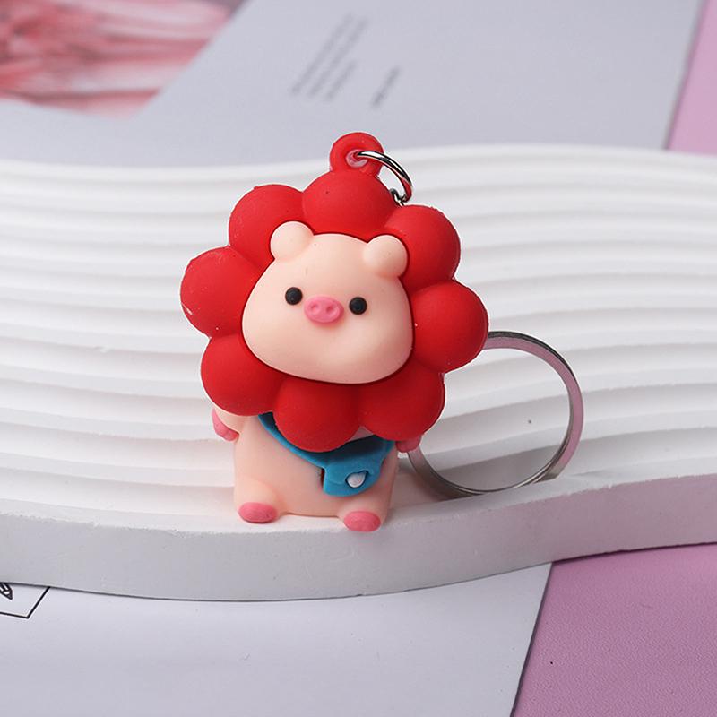 Smiling Face Sunflower Pig Key Chain Couple Car Key Pendant Cartoon Backpack Couple Bag Pendant Car Exquisite Keychain Gift