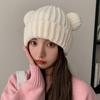 Милая шерстяная шапка с ушками медвежонка, утолщенная, теплая, защищающая уши и от холода, вязаная шапка, новые модные шапки для осени и зимы