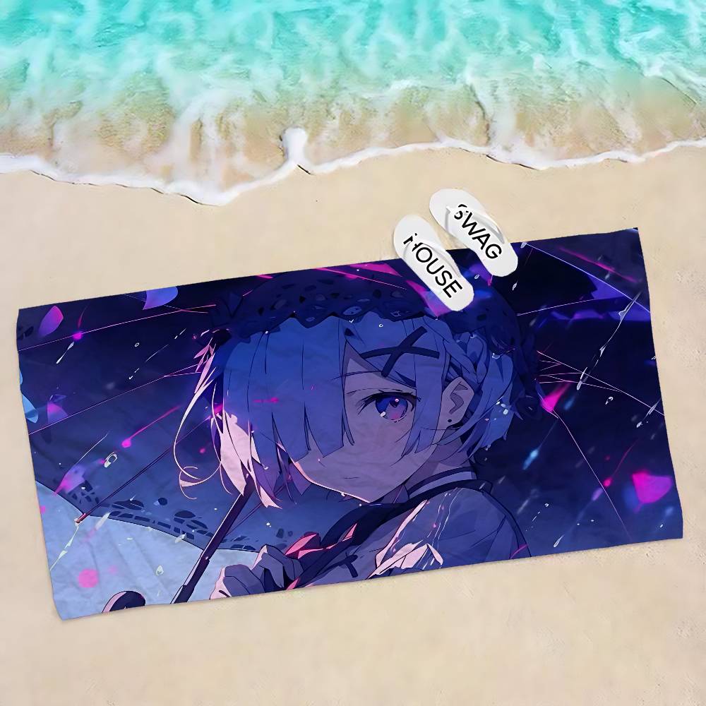 Аниме Re Zero Микрофибровое одеяло Быстросохнущие пляжные полотенца Большой размер с принтом Супервпитывающее полотенце-одеяло для бассейна