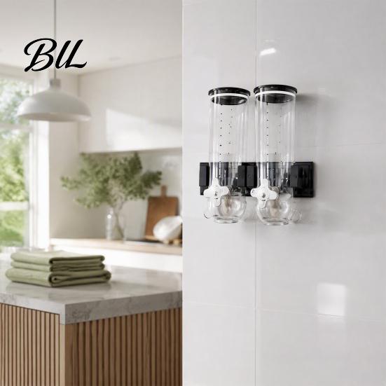 Dry Goods Dispenser for Kitchen Wall Mounted Cereal Dispenser, Moisture Proof Airtight Food Storage Mount Container, Plastic Space Saving Organizer
