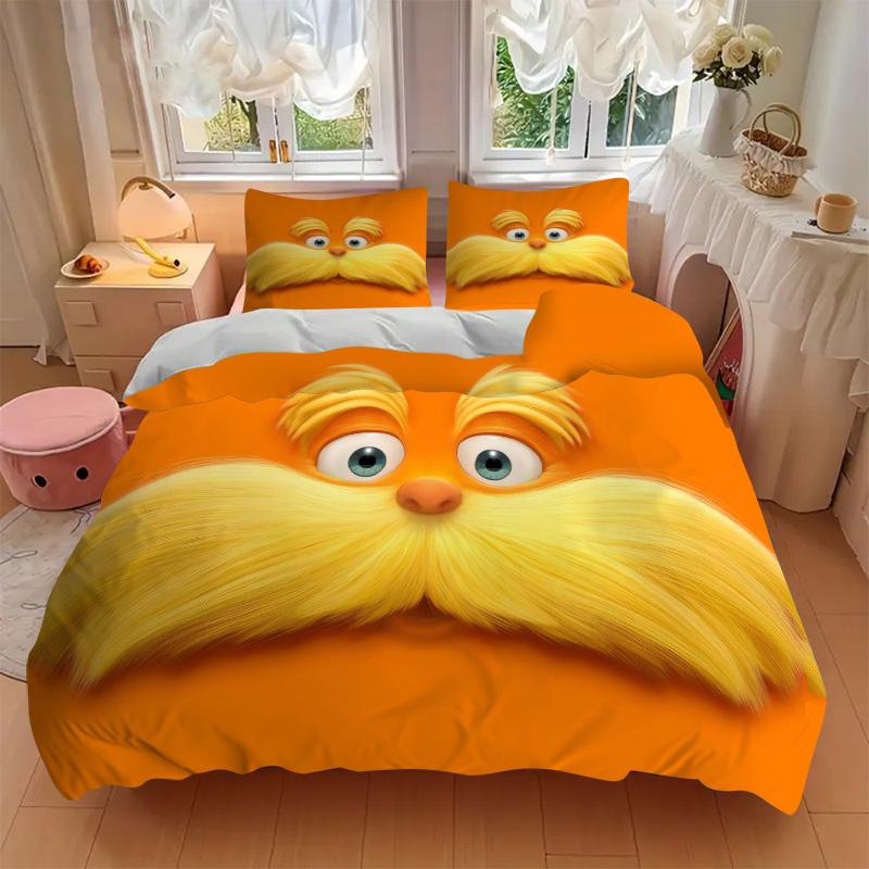 Lorax'S Yellow Mustache Print 3Pcs Bedding Setduvet Cover With 2 Bedropillowcase Home Birthday Gift