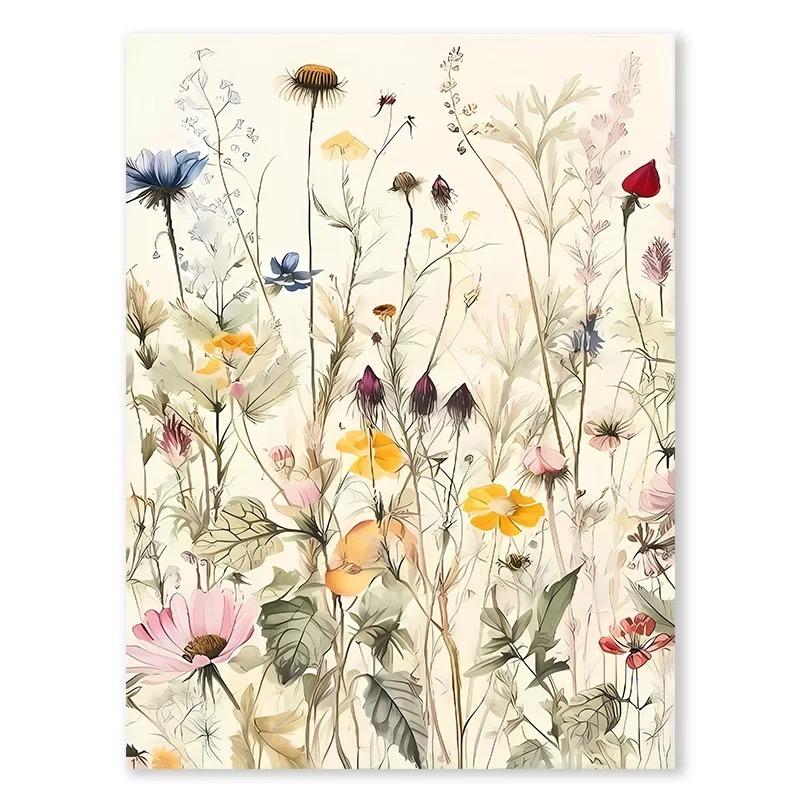 Современные Дикие Цветы Листья Ботаническая Природа Постеры Акварель Холст Картина Гостиная Спальня Настенное Искусство Картинки Домашний Декор