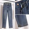 Женские джинсы больших размеров, брюки с высокой талией, свободные джинсовые женские брюки с эластичной резинкой на талии, весенние базовые брюки с карманами