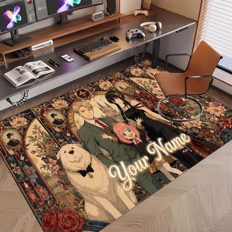 Custom Name Crystal Velvet Rug,Spy × Family Comfortable Anti Slip Floor Mat For Room Decoration