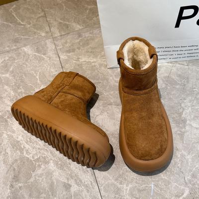 Зимние женские сноубутсы из натурального меха, новые, на толстой подошве, нескользящие, утепленные хлопком, короткие ботинки