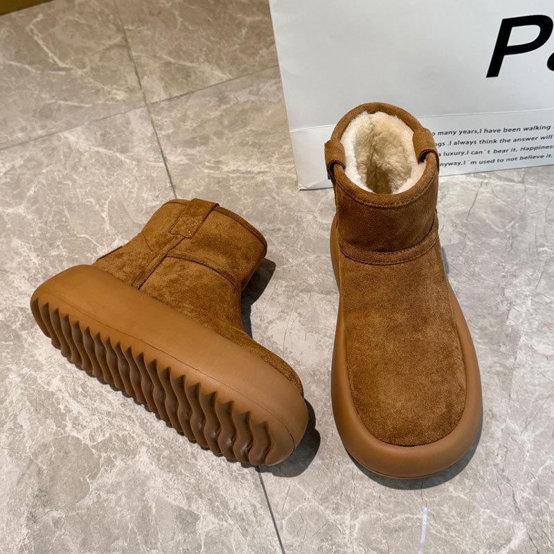 Real Fur Integrated Snow Boots Women's Winter New Thick-soled Non-slip Piled Thickened Warm Cotton Shoes Short Boots