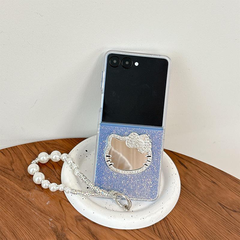 Эпоксидный Чехол-Зеркало с Бантом для Samsung Z Flip 8 и Fold 7 с Браслетом
