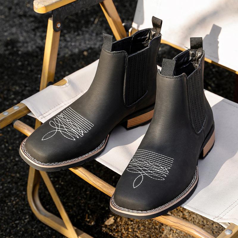 Chelsea Boots Medium Boots Autumn and Winter Leather Boots Casual British Large Size Martin Boots