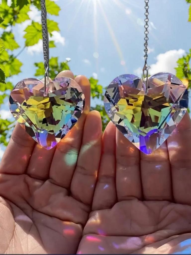 2pcsheart-shaped Crystal Sun Traps, a Rainbow-making Device for Windows, and a Hanging Garden Sun Trap with Glass Prisms, Suitab