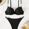 1011 new solid color three-point bikini gather backless split swimsuit