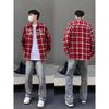 HTTAOSUP Red Plaid Shirt Unisex Long Sleeve Spring Autumn American Style Retro Letter Embroidery Casual Jacket