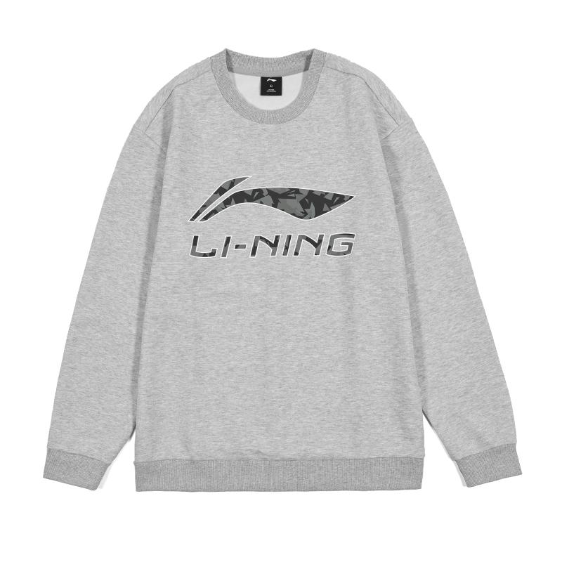 Li-Ning Letter Logo Casual Loose Printed Round Neck Pullover Sweatshirt Men Sweatshirt Light-Floral-Gray AWDTC71-2