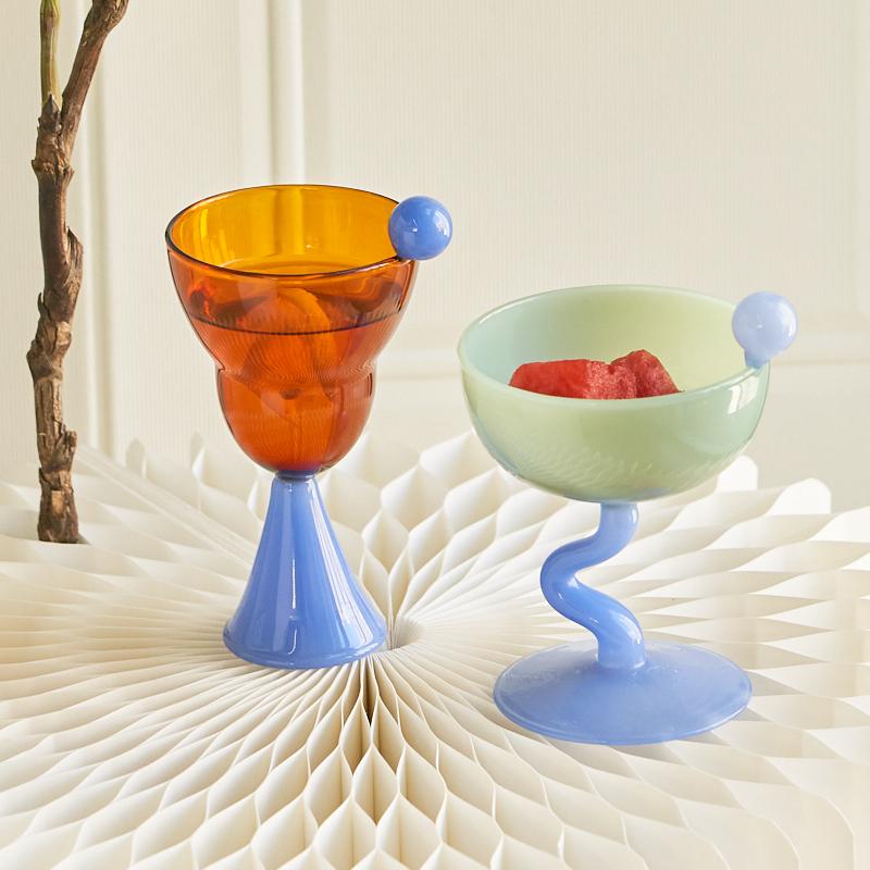 Стеклянный бокал ручной работы для вина Винтажная миска для мороженого, хлопьев, бокалы, стеклянная кружка, посуда для напитков, барная утварь, бокалы для шампанского