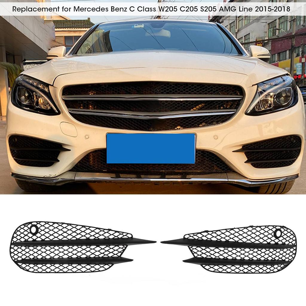 Fog Light Grille Front Bumper Fog Lamp Grille Replacement for  C Class W205 C205 S205 AMG Line 2015‑2018