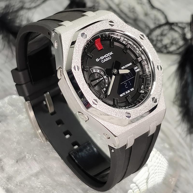 Casio Мужские часы с ЖК-дисплеем и аналоговой индикацией, серия 44 мм, черные, GA-2100-1A1(Watch3--)