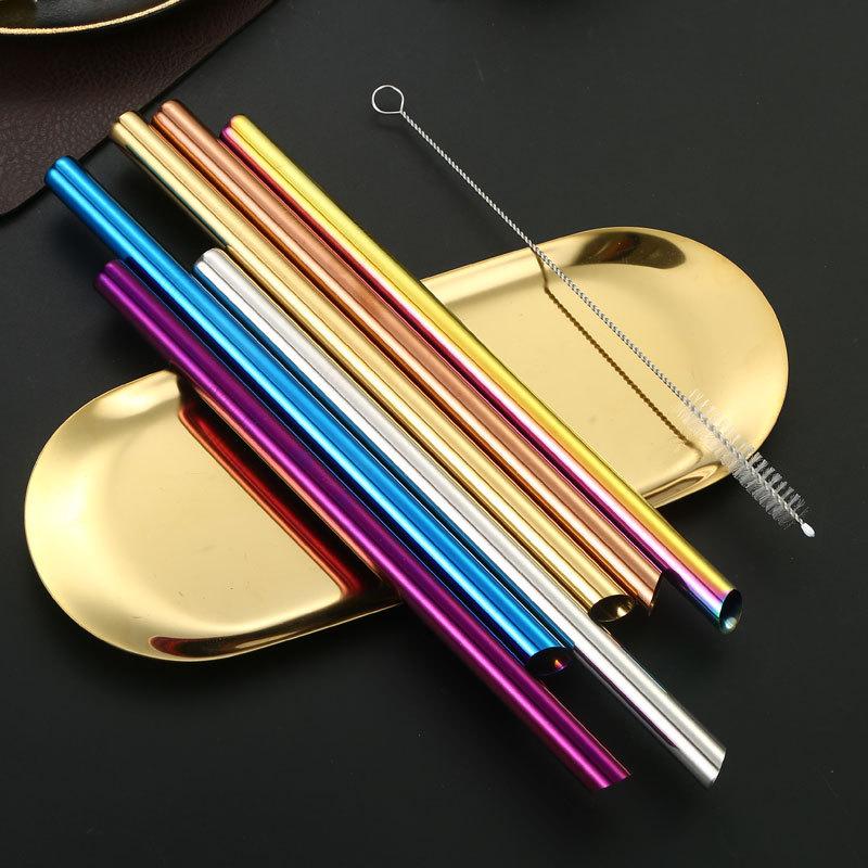 304 Stainless Steel Oblique Straw Titanium-Plated Color Straight Tube Restaurant Drink Coffee Milk Tea Drinking Straw Metal Straw