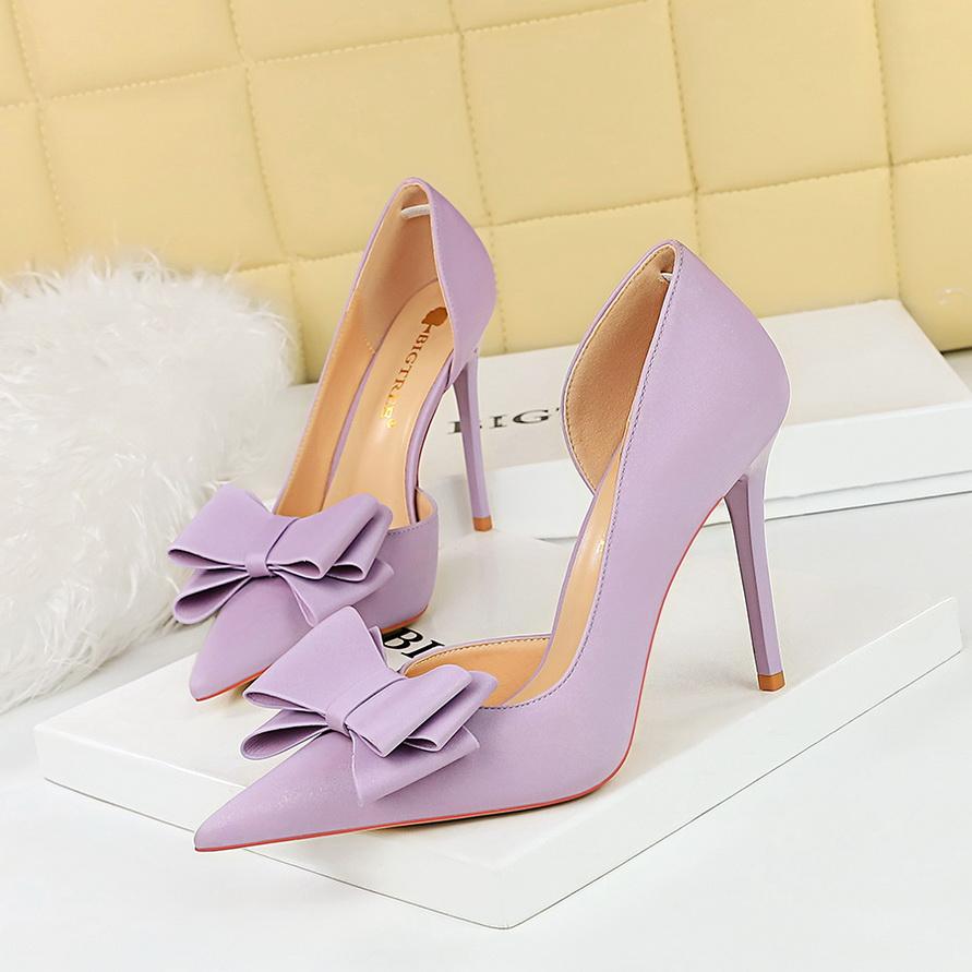 Женские модные туфли на тонком каблуке с милыми высокими каблуками, с острым носком и полым вырезом по бокам, с галстуком-бабочкой, одинарные туфли