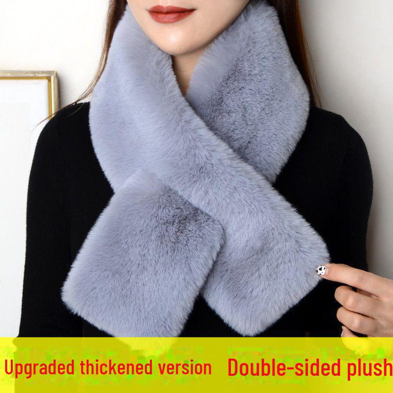 Шарф унисекс из искусственного меха кролика рекс, однотонный, теплый, двухсторонний, с крестообразным узором, для студентов на осень и зиму