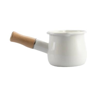 Huanfa 0.6qt Classic Mini Enamel Milk Pot с изолированной деревянной ручкой и 2 носиками для разлива пищи, симпатичная кастрюля (HF015 Белый)