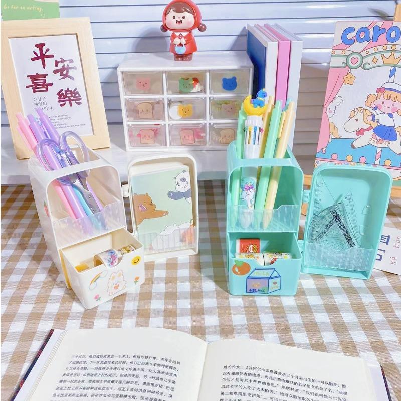 Милый мини-холодильник в форме держателя для ручек с героями мультфильмов для девочек, канцелярские принадлежности, настольный органайзер, коробка, емкость для офисного хранения, бесплатные наклейки