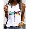 Butterfly Dragonfly Pattern 3D Print Women's Tank Tops Summer O-Neck Casual Vest Off Shoulder Sleeveless Top