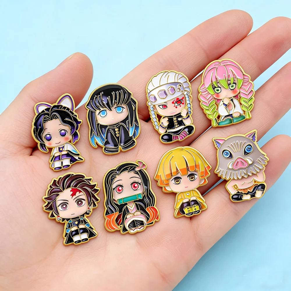 8Pcs Cute Demon Slayer Brooch Badge Anime Cosplay Chibi Character Tanjiro Nezuko Shinobu Giyuu Rengoku Enamel Lapel Pins Gift