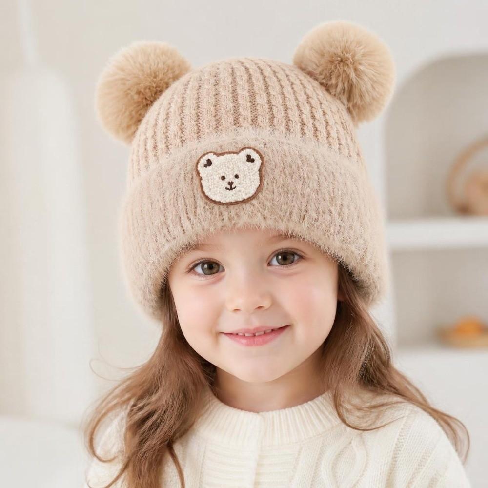 Windproof Ear Protection Cap Cartoon Bear Beanie Hat Cute Knitted Baby Hat Baby Kid