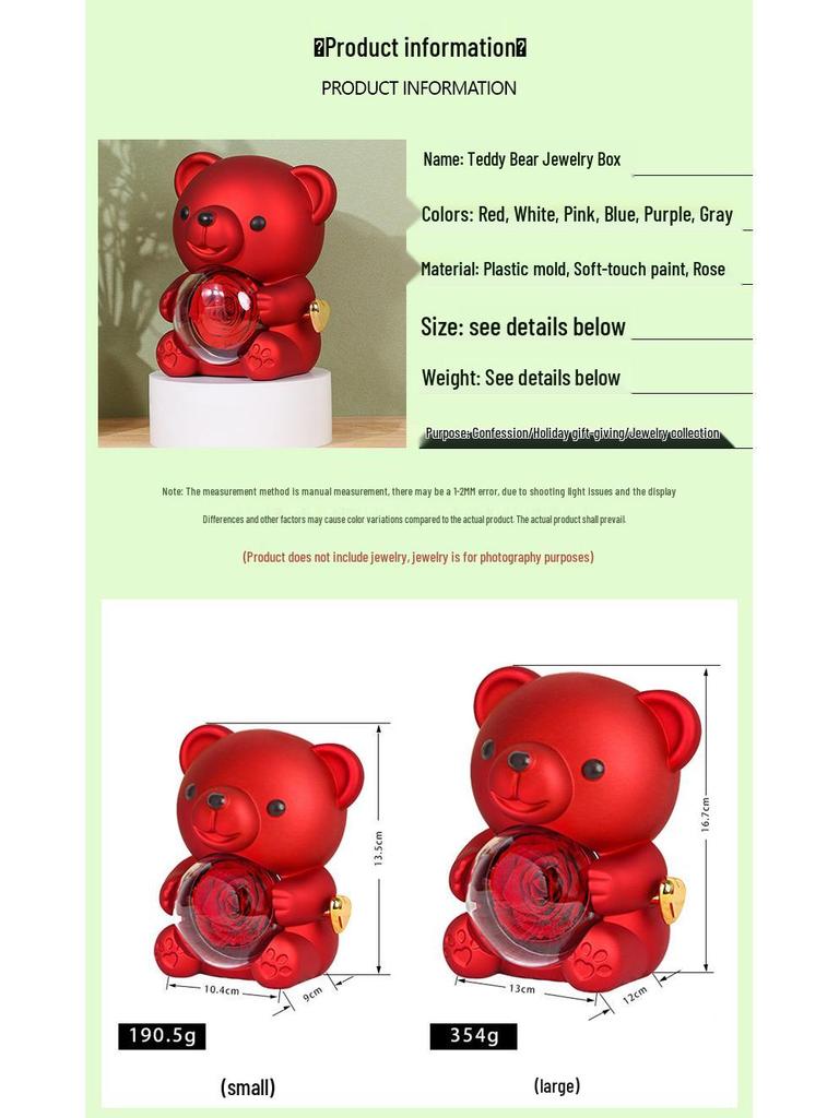 Hugging Bear Preserved Rose Gift Box with Necklace & Ring