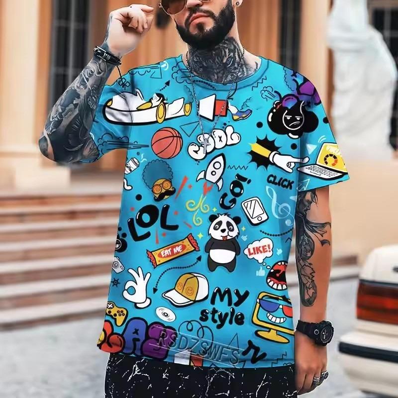 Fun Graffiti Street T-shirt 3D Printed Men's Hip Hop Summer Cool Tee Shirt Casual Youth Popular Personality Short Sleeve Top