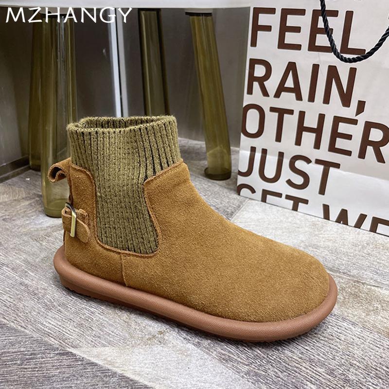 Модные женские туфли на плоской подошве из замши, ботильоны, вязаные туфли с пряжкой, женские зимние ботинки 2025 года, повседневные, новые, удобные, дизайнерские, готические, женские ботинки