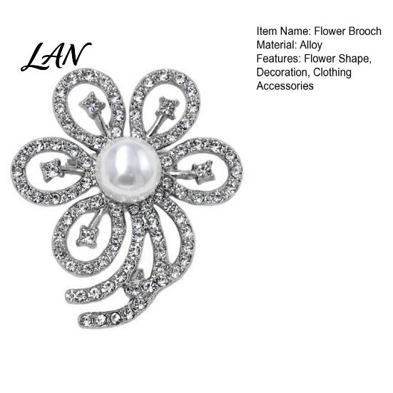 Electroplated Brooch Faux Pearl Rhinestone Flower Brooch, Hollow Floral Lapel Pin for Wedding Bridal Shower, Women Girls Clothing Jewelry Accessories